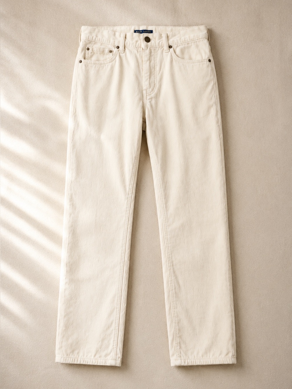 Ralph Lauren Vintage Cream Cords with Leather RL Logo Patch Straight Leg Size 4